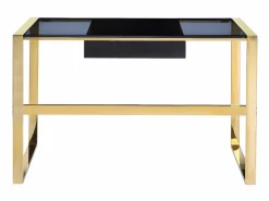 Vente-unique Escritorio design con 1 cajón cristal templado y acero y dorado. SALI Negro