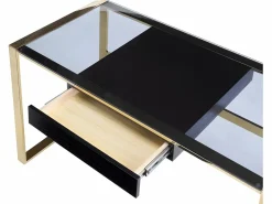 Vente-unique Escritorio design con 1 cajón cristal templado y acero y dorado. SALI Negro