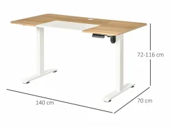 Escritorio eléctrico regulable en altura, estructura de metal, y madera natural (140x70x72-116cm)