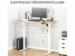 Escritorio eléctrico regulable en altura, estructura de metal, y madera natural (140x70x72-116cm)