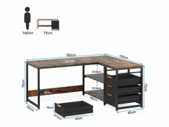 New Escritorio en forma de L con estantes, reversible, en forma de L, con soporte para pantalla y estantes (Marrón negro) Mesa De Ordenador
