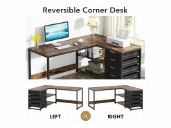 New Escritorio en forma de L con estantes, reversible, en forma de L, con soporte para pantalla y estantes (Marrón negro) Mesa De Ordenador