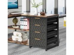 New Escritorio en forma de L con estantes, reversible, en forma de L, con soporte para pantalla y estantes (Marrón negro) Mesa De Ordenador