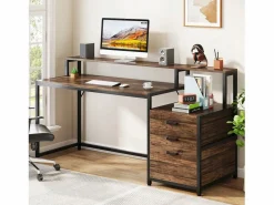 Tribesigns Escritorio ergonómico con cajones y soporte para monitor - 160 x 50 x 90 cm - Escritorio ergonómico con ranura para impresora - para oficina en casa