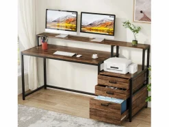 Tribesigns Escritorio ergonómico con cajones y soporte para monitor - 160 x 50 x 90 cm - Escritorio ergonómico con ranura para impresora - para oficina en casa