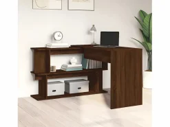 Outlet Clicnbuy Escritorio esquina madera contrachapada color roble 200x50x76cm Marru00f3n