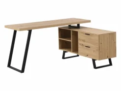 Outlet Escritorio esquinero con almacenamiento en MDF color natural y negro - NAYARO Escritorio Tradicional|Escritorio Rinconero