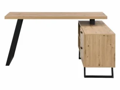 Outlet Escritorio esquinero con almacenamiento en MDF color natural y negro - NAYARO Escritorio Tradicional|Escritorio Rinconero