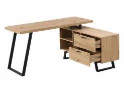 Outlet Escritorio esquinero con almacenamiento en MDF color natural y negro - NAYARO Escritorio Tradicional|Escritorio Rinconero
