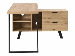 Outlet Escritorio esquinero con almacenamiento en MDF color natural y negro - NAYARO Escritorio Tradicional|Escritorio Rinconero