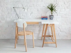 New Escritorio esquinero con cajón 115x85cm Luka Marrón | Patas de fresno | Lado derecho Beige