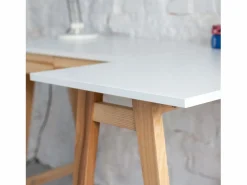 New Escritorio esquinero con cajón 115x85cm Luka Marrón | Patas de fresno | Lado derecho Beige