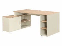 New Vente-unique Escritorio esquinero con almacenamiento en MDF beige y natural - ROMIARA Beige / Color natural claro