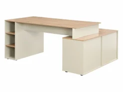 New Vente-unique Escritorio esquinero con almacenamiento en MDF beige y natural - ROMIARA Beige / Color natural claro