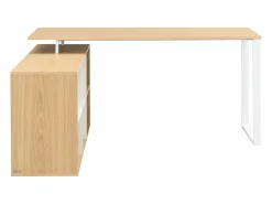 Discount Vente-unique Escritorio esquinero con almacenamiento en MDF blanco y natural - NIPILI Color natural claro / Blanco