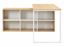 Discount Vente-unique Escritorio esquinero con almacenamiento en MDF blanco y natural - NIPILI Color natural claro / Blanco