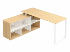 Discount Vente-unique Escritorio esquinero con almacenamiento en MDF blanco y natural - NIPILI Color natural claro / Blanco