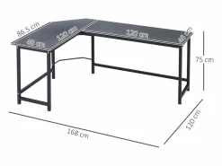 Sale Escritorio esquinero de metal, regulable en altura, color , con estantes (168x120x75 cm) Mesa Gaming