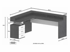 Web furniture Escritorio esquinero de oficina con 3 cajones estante New Selina A-S Plus - brillante