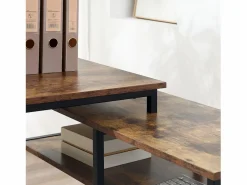 Escritorio esquinero en forma de L, con estantes y cajón, metal, madera, marrón (135x90x79 cm) Negro