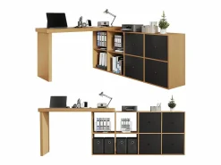 Hot Escritorio esquinero giratorio de 360°: escritorio con 4 cajones y 4 compartimentos, MDF, y roble (120 x 48 x 78 cm) + (140 x 35 x 74 cm) Escritorio Secreter