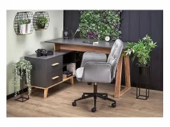 Outlet Escritorio esquinero Vitim XL 2 cajones antracita y madera Escritorio Rinconero