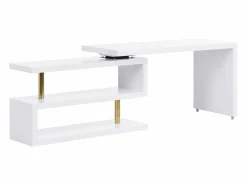 Hot Vente-unique Escritorio extensible con plataforma giratoria 360° en MDF lacado y dorado - NICEPHORE II Blanco