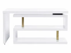 Hot Vente-unique Escritorio extensible con plataforma giratoria 360° en MDF lacado y dorado - NICEPHORE II Blanco