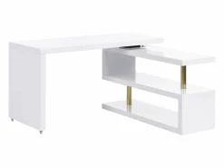 Hot Vente-unique Escritorio extensible con plataforma giratoria 360° en MDF lacado y dorado - NICEPHORE II Blanco