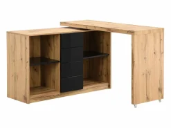 Vente-unique Escritorio extensible con tablero giratorio 360° en MDF natural y negro - PAVELO