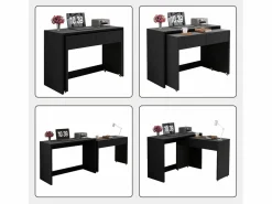 Discount ModernLuxe Escritorio extensible 110x40x78 cm - Escritorio + cómoda de cajones - Ruedas - Tablero robusto - Paneles de partículas - Negro