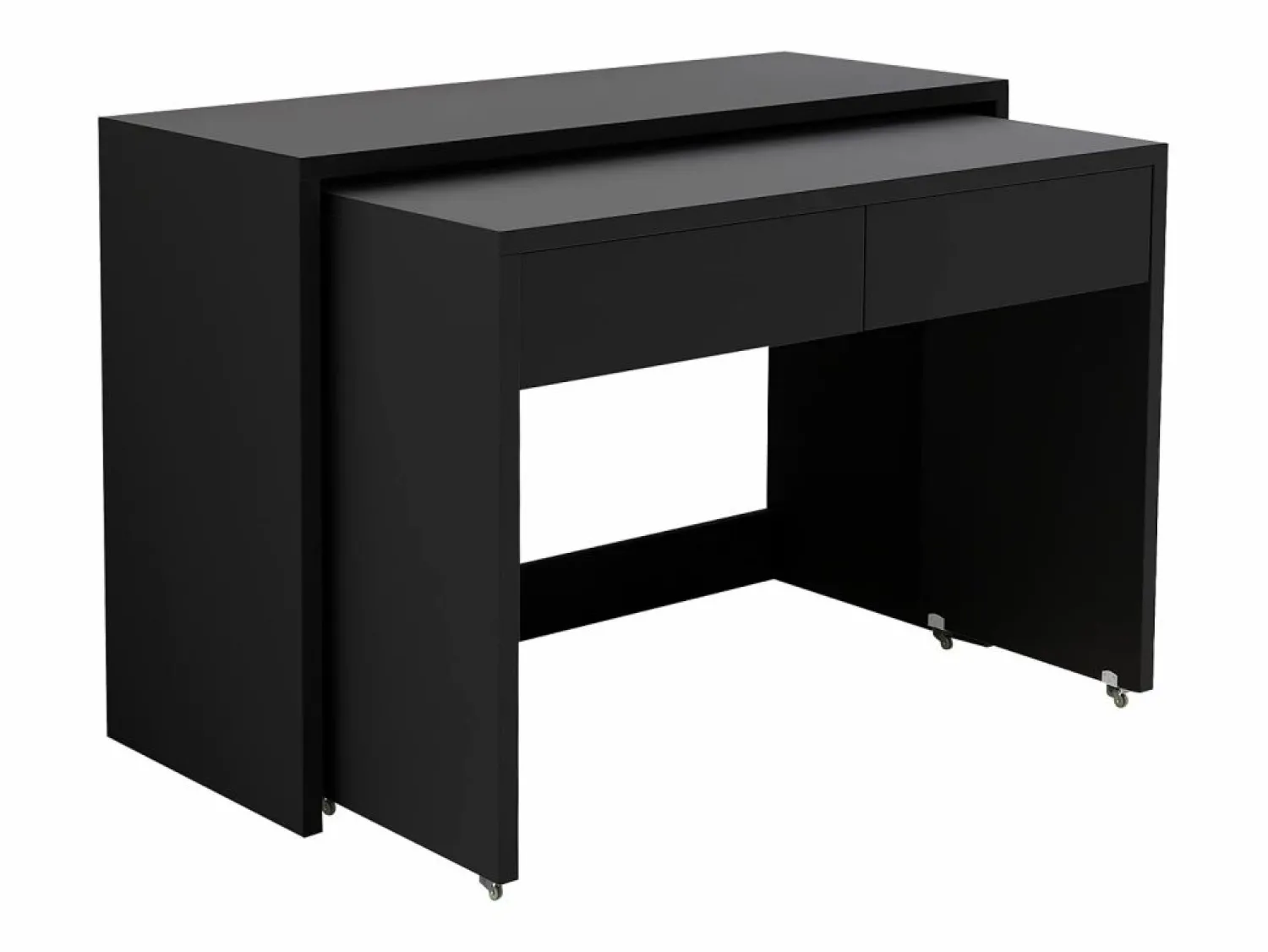 Discount ModernLuxe Escritorio extensible 110x40x78 cm - Escritorio + cómoda de cajones - Ruedas - Tablero robusto - Paneles de partículas - Negro
