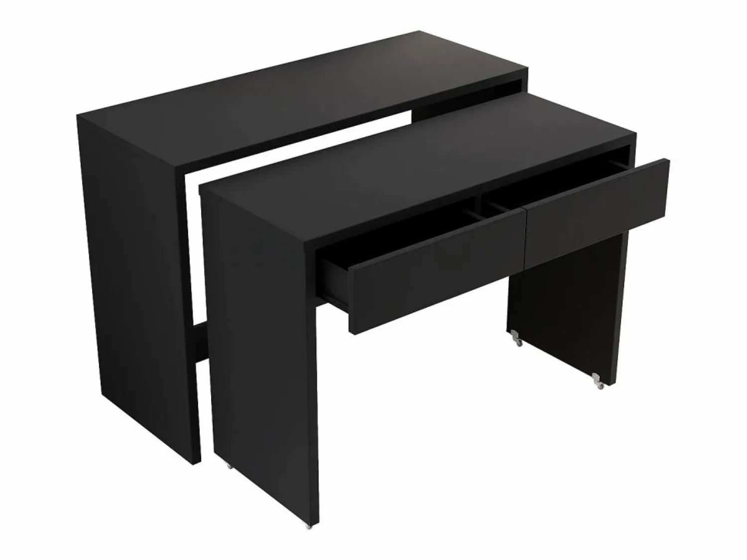 Discount ModernLuxe Escritorio extensible 110x40x78 cm - Escritorio + cómoda de cajones - Ruedas - Tablero robusto - Paneles de partículas - Negro