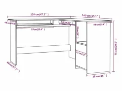 vidaxl Escritorio forma de L madera contrachapada 120x140x75 cm Blanco