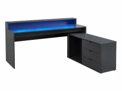 Vente-unique Escritorio gaming de esquina - Con LED - 3 cajones y 2 estantes - MDF - Gris - NEHA