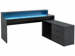 Vente-unique Escritorio gaming de esquina - Con LED - 3 cajones y 2 estantes - MDF - Gris - NEHA