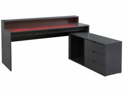 Vente-unique Escritorio gaming de esquina - Con LED - 3 cajones y 2 estantes - MDF - Gris - NEHA