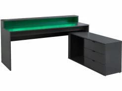 Vente-unique Escritorio gaming de esquina - Con LED - 3 cajones y 2 estantes - MDF - Gris - NEHA