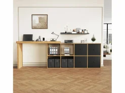 Best Escritorio giratorio 360° 260×48×78 cm - con 4 compartimentos - 4 cajones - MDF - natural + negro Escritorio Rinconero