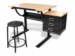 vidaxl Escritorio inclinable con tablero de dibujo y taburete mesa de dibujo