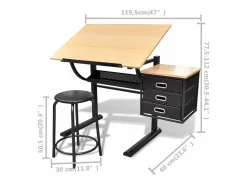 vidaxl Escritorio inclinable con tablero de dibujo y taburete mesa de dibujo