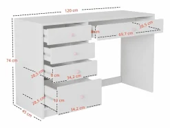 Merax Escritorio infantil sencillo - 120 x 45 x 74 cm - con 5 cajones - MDF - Blanco