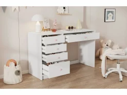 Merax Escritorio infantil sencillo - 120 x 45 x 74 cm - con 5 cajones - MDF - Blanco