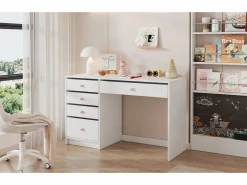 Merax Escritorio infantil sencillo - 120 x 45 x 74 cm - con 5 cajones - MDF - Blanco