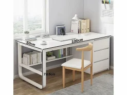 Hot Escritorio informático escandinavo de 100 cm con grandes estantes integrados, diseño moderno y ergonómico Blanco