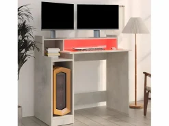Online Escritorio LED madera contrachapada hormigón 97x45x90 cm Mesa Gaming