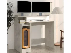 Online Escritorio LED madera contrachapada hormigón 97x45x90 cm Mesa Gaming