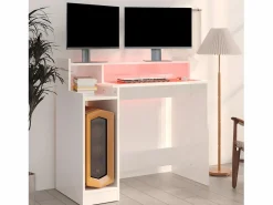 New Clicnbuy Escritorio LED madera contrachapada brillo 97x45x90 cm Blanco