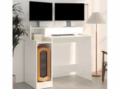 New Clicnbuy Escritorio LED madera contrachapada brillo 97x45x90 cm Blanco