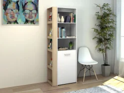 Vente-unique Escritorio librería modular TUPELIO con 10 huecos, color natural y blanco -